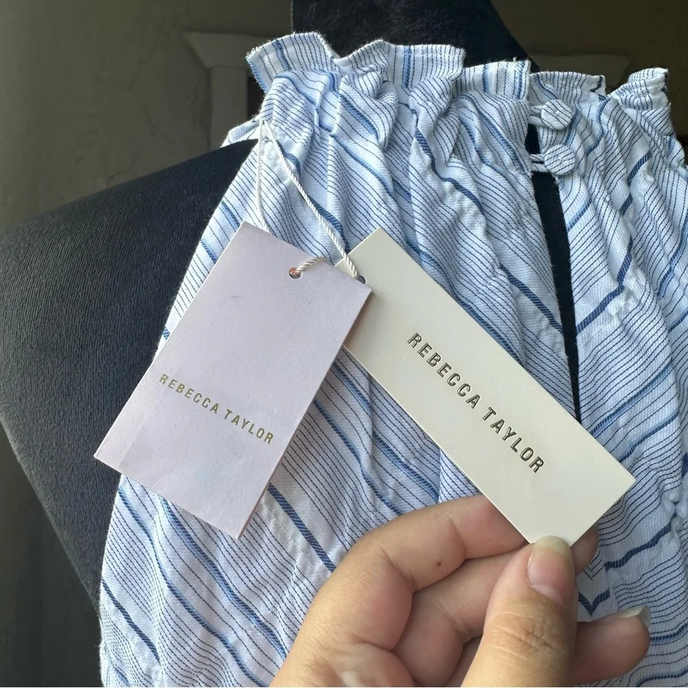 NWT Rebecca Taylor Striped Linen Halter Neck Size S Blue & White Mid Thigh Dress - Picture 13 of 16